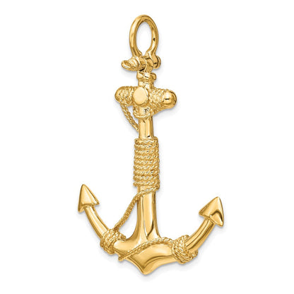 14K Gelbgold 3D Massiv-Anker-Anhänger mit Seil