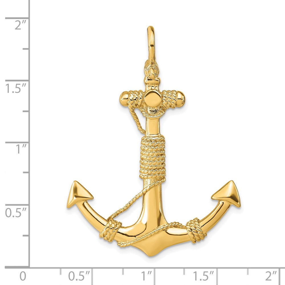 14K Gelbgold 3D Massiv-Anker-Anhänger mit Seil