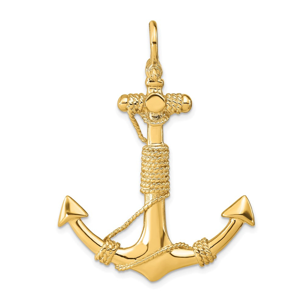 14K Gelbgold 3D Massiv-Anker-Anhänger mit Seil