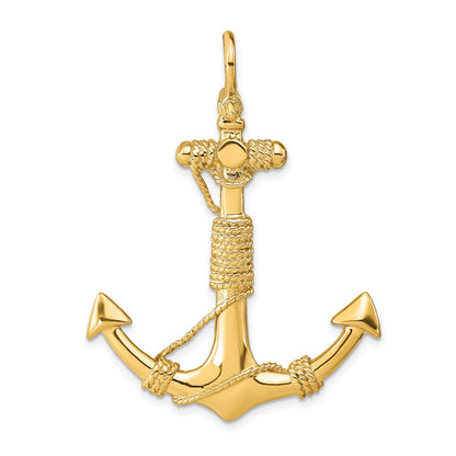 14K Gelbgold 3D Massiv-Anker-Anhänger mit Seil