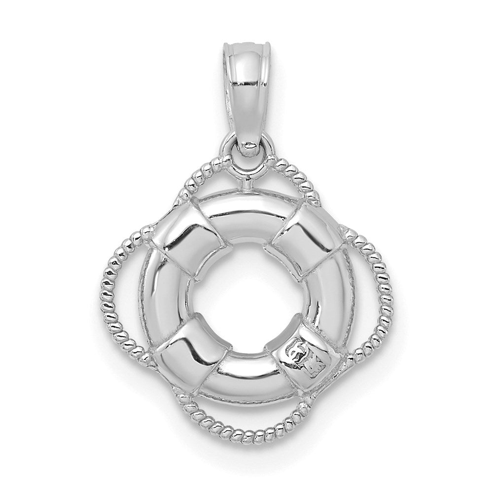 14K Weißgold Weiß 3D Rettungsring-Anhänger
