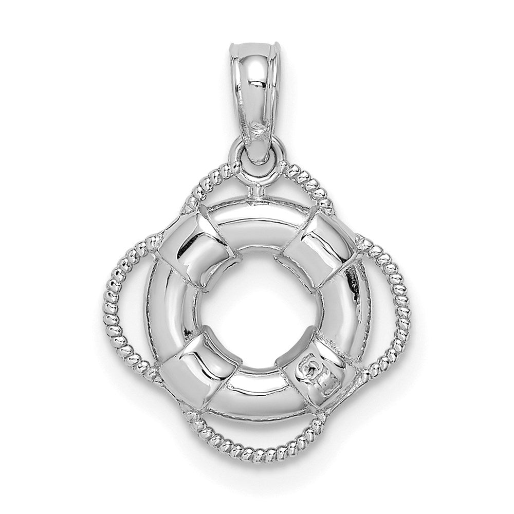 14K Weißgold Weiß 3D Rettungsring-Anhänger