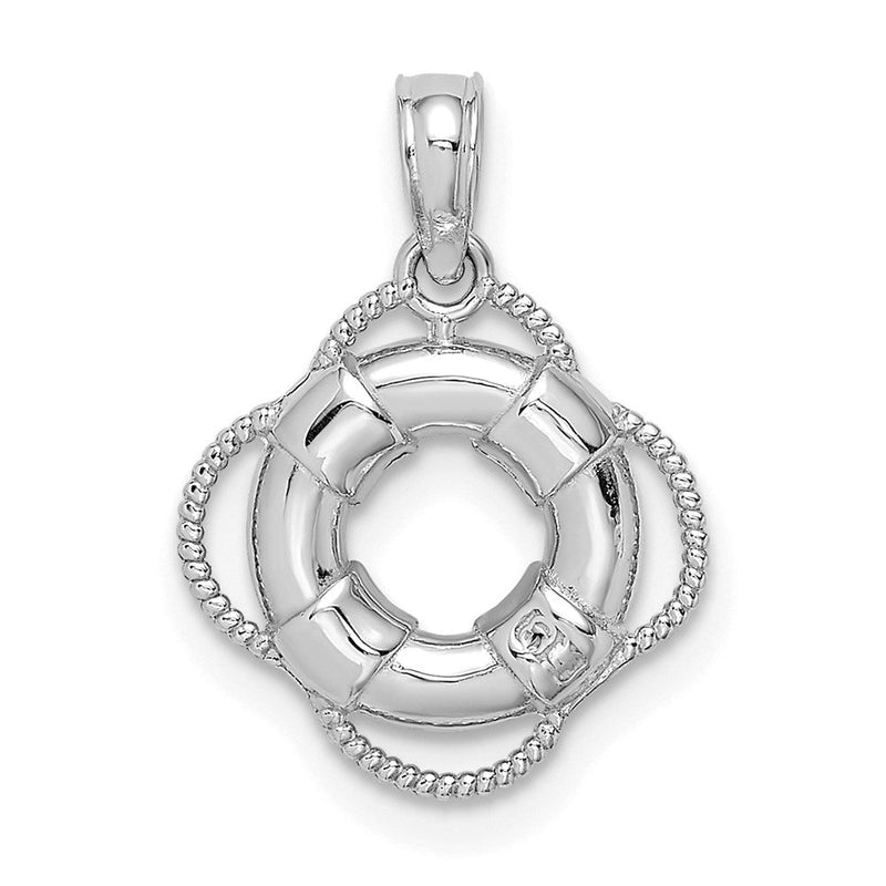 14K Weißgold Weiß 3D Rettungsring-Anhänger