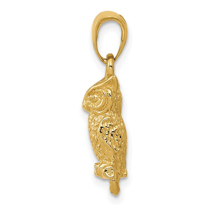 14 Karat Gelbgold 3-D-Eule-Anhänger