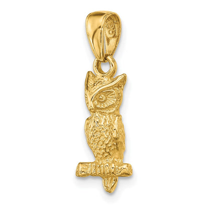 14 Karat Gelbgold 3-D-Eule-Anhänger