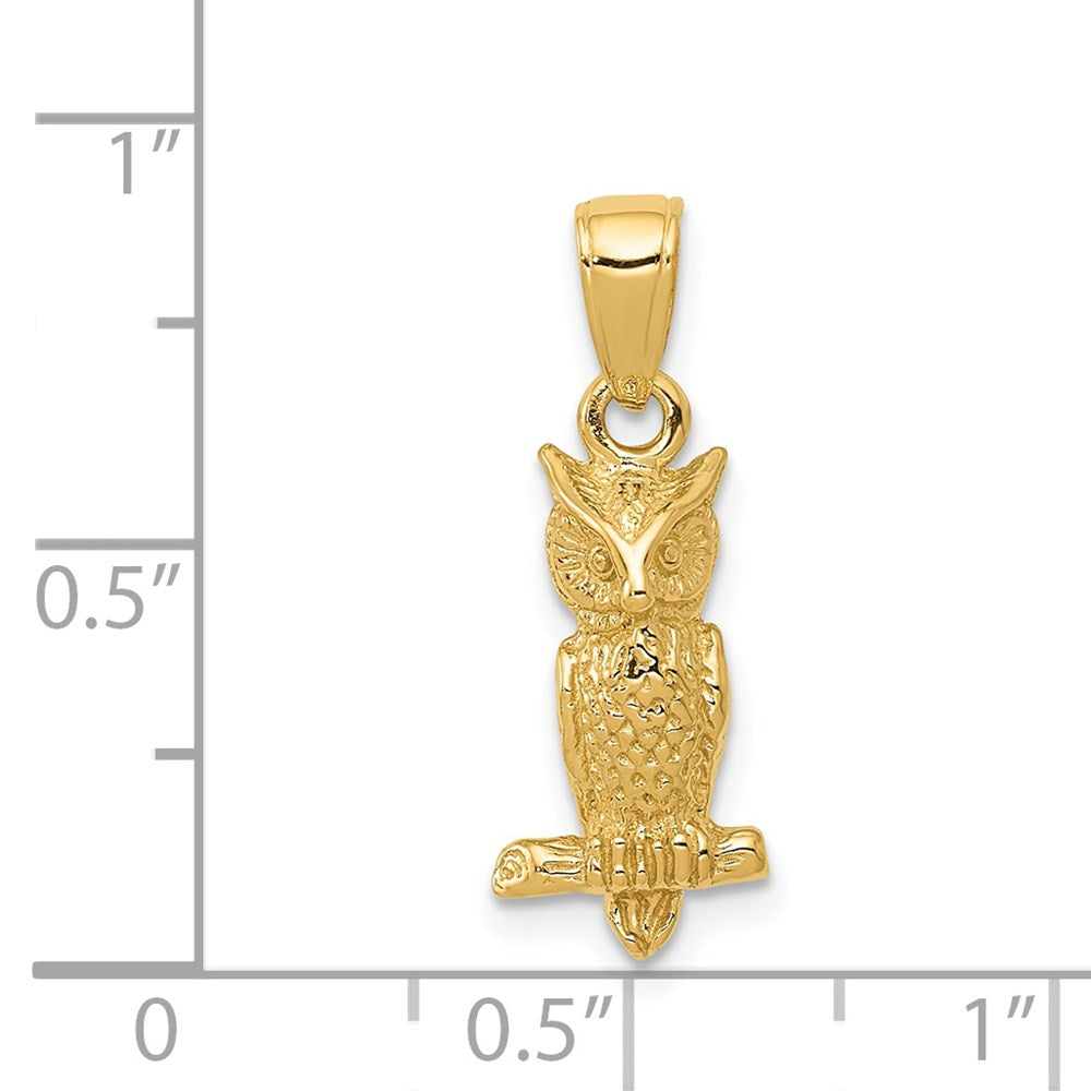 14 Karat Gelbgold 3-D-Eule-Anhänger