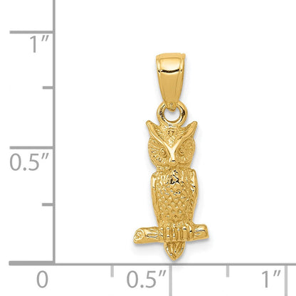 14 Karat Gelbgold 3-D-Eule-Anhänger