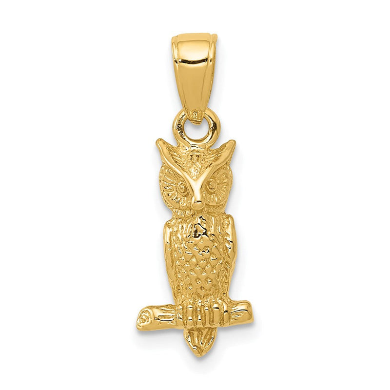 14 Karat Gelbgold 3-D-Eule-Anhänger