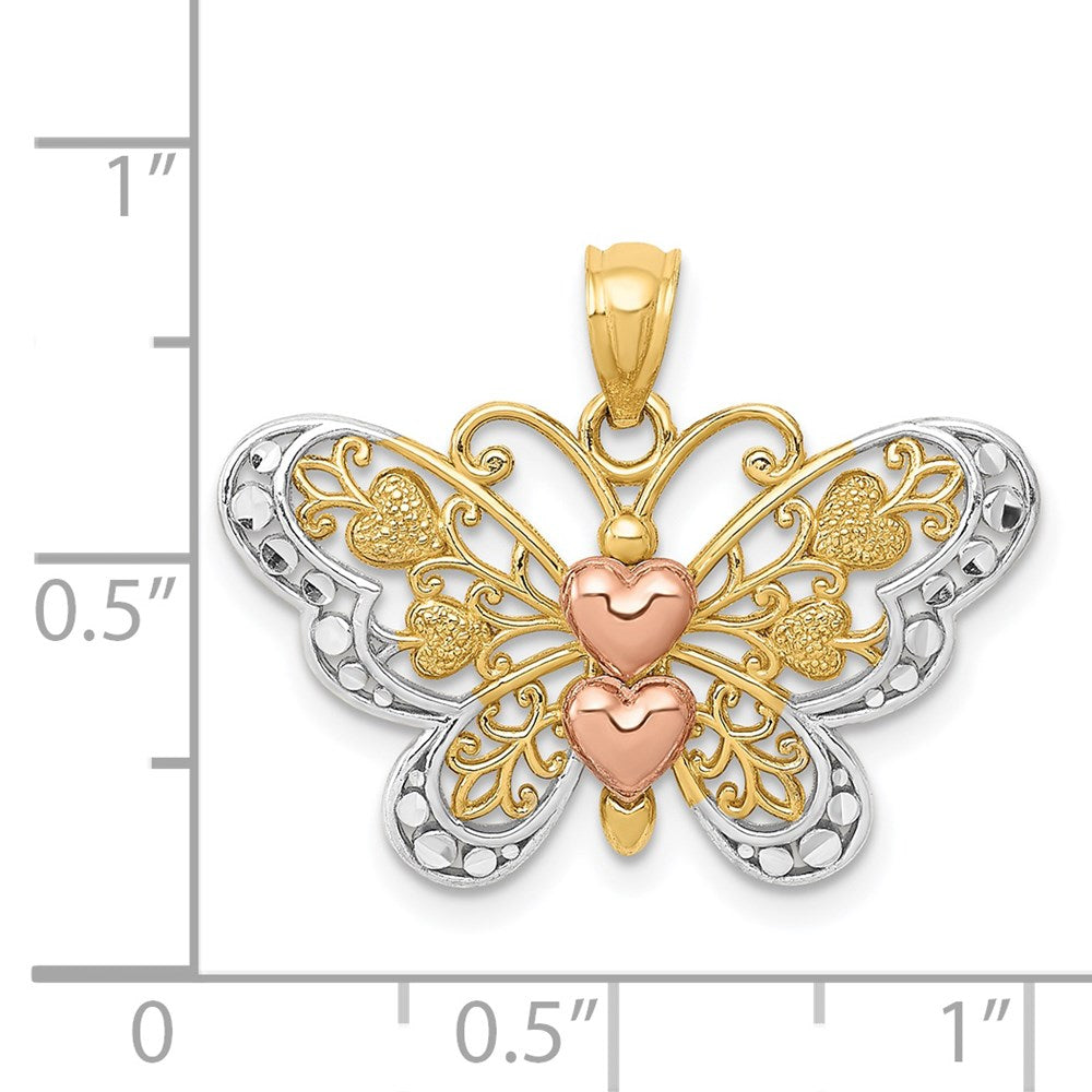 14K Bicolor-Gold mit Weißrhodium-Schmetterlingsanhänger