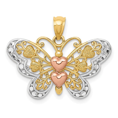 14K Bicolor-Gold mit Weißrhodium-Schmetterlingsanhänger