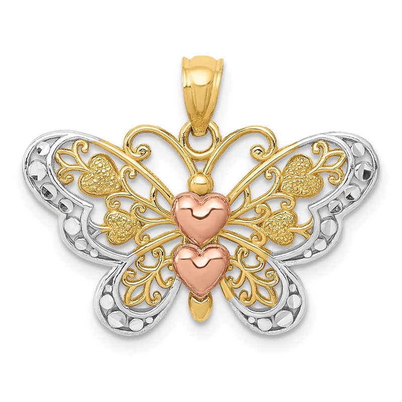 14K Bicolor-Gold mit Weißrhodium-Schmetterlingsanhänger