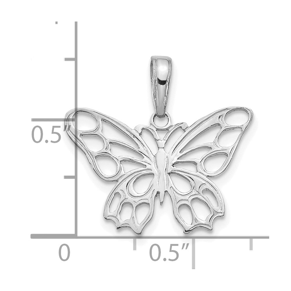14K Weißgold Poliert Schmetterling Ausgeschnitten Anhänger