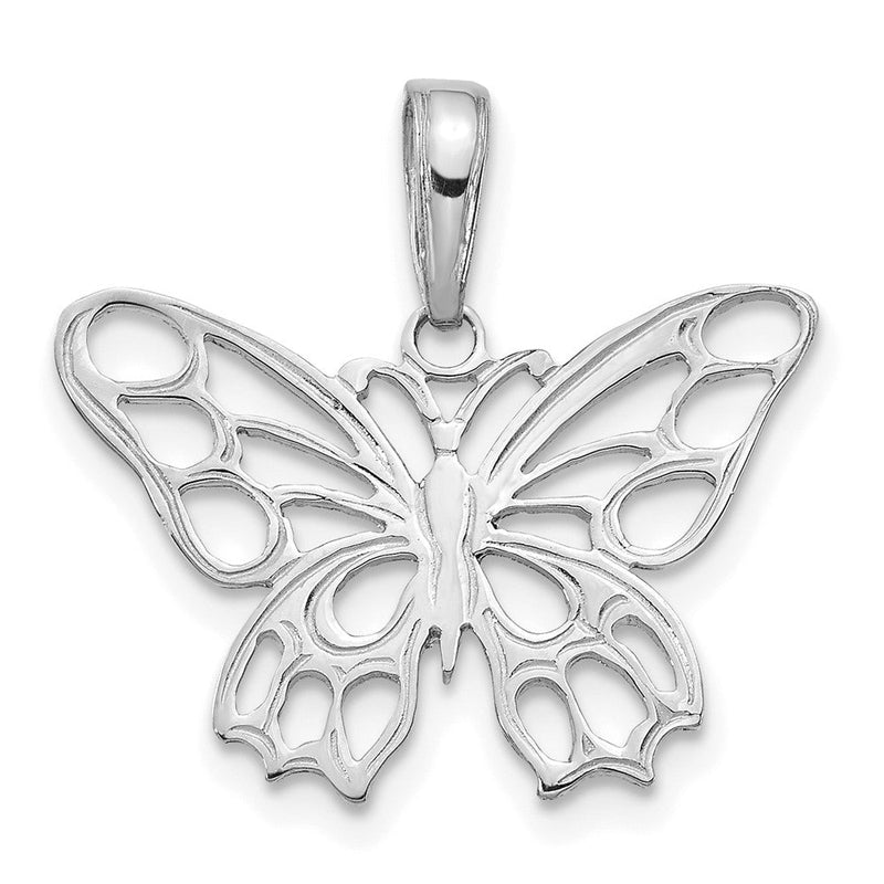 14K Weißgold Poliert Schmetterling Ausgeschnitten Anhänger