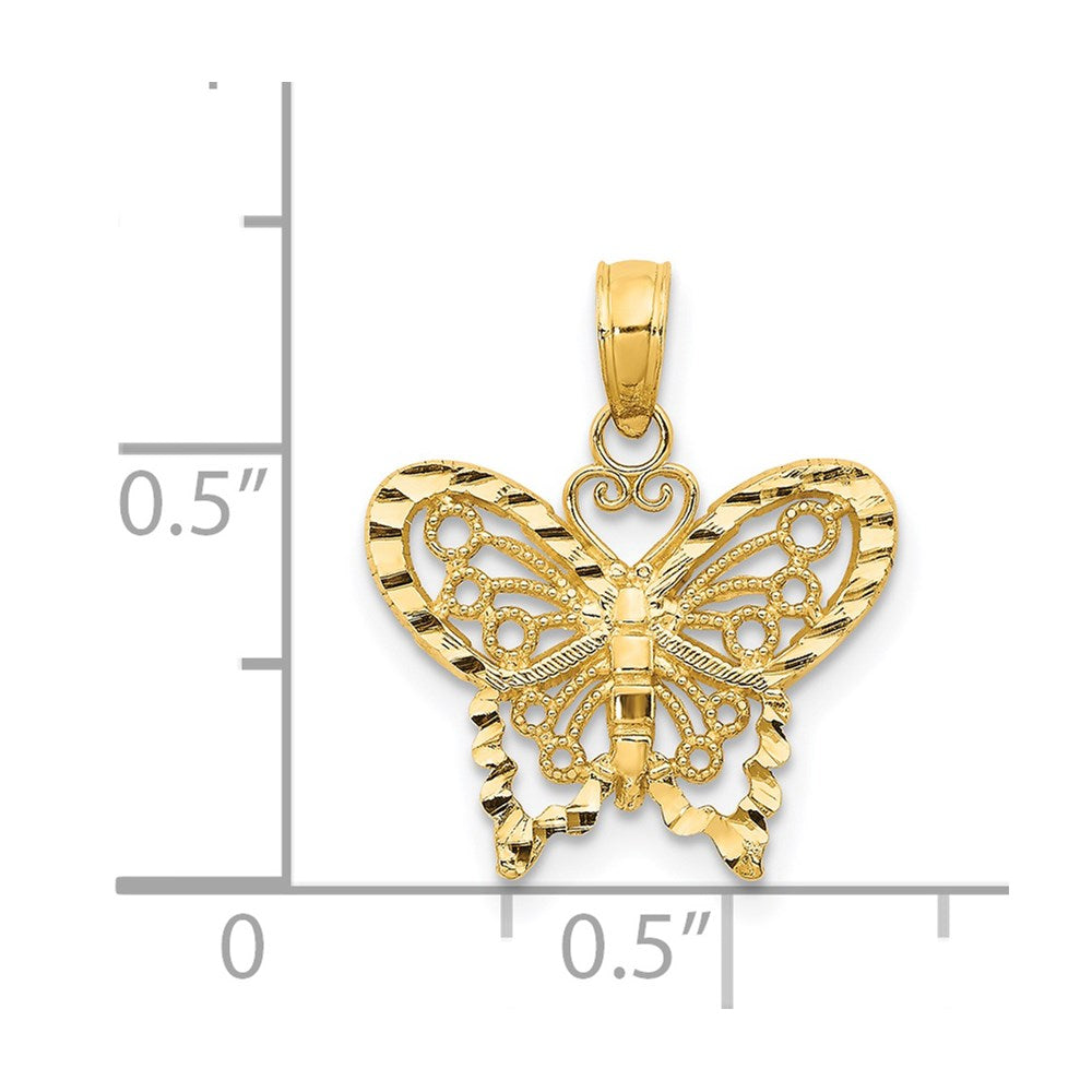 14K Gelbgold Diamantiert Schmetterling Anhänger