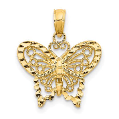 14K Gelbgold Diamantiert Schmetterling Anhänger