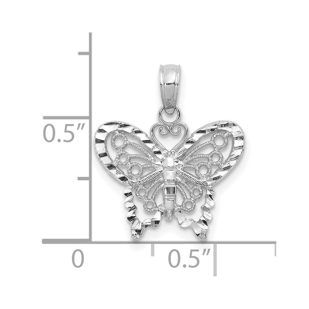 14K Weißgold Diamantiert Schmetterling Anhänger