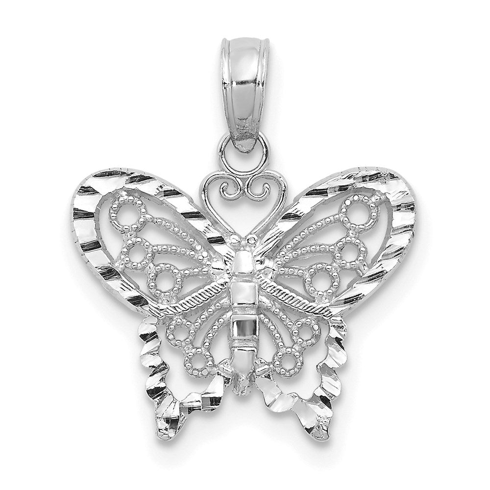14K Weißgold Diamantiert Schmetterling Anhänger