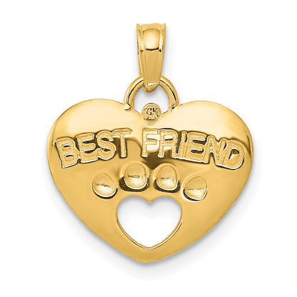 14 Karat Gelbgold Anhänger „BEST FRIEND“ auf Herz mit ausgeschnittener Pfote