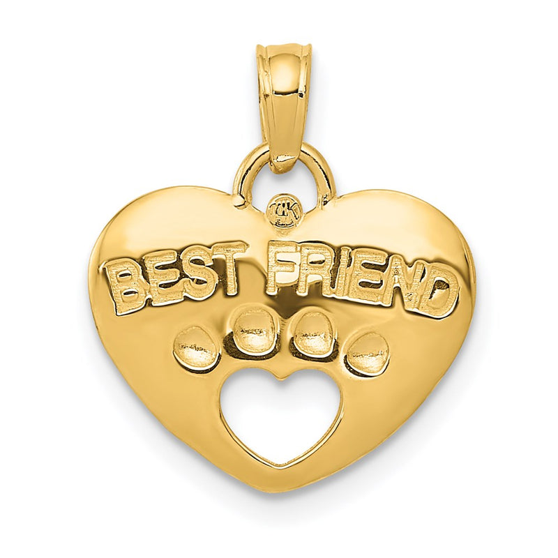 14 Karat Gelbgold Anhänger „BEST FRIEND“ auf Herz mit ausgeschnittener Pfote