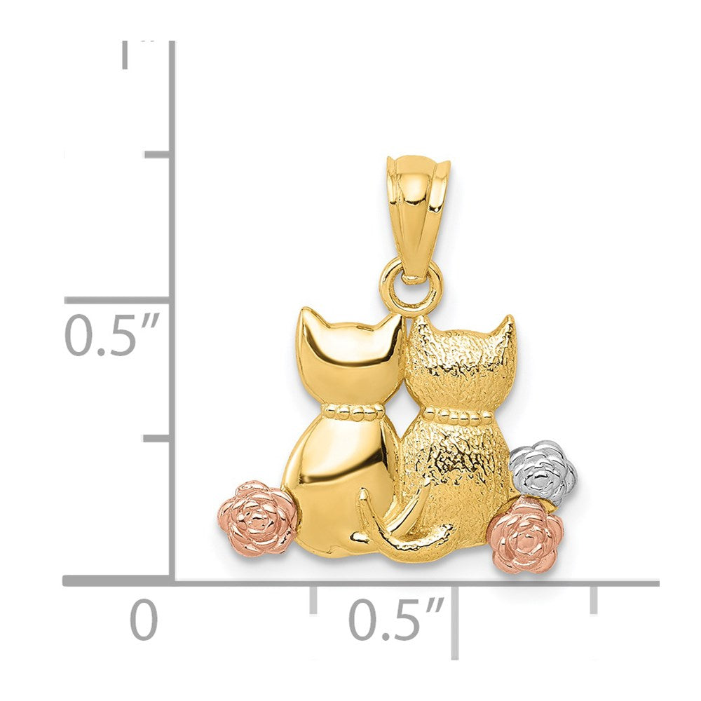 14K Bicolor mit Weiß Rhodium Cats Anhänger