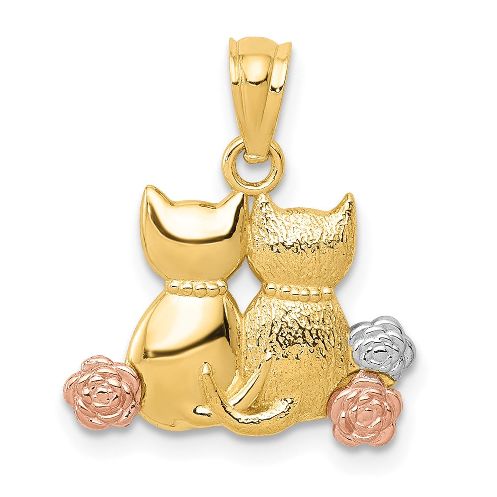 14K Bicolor mit Weiß Rhodium Cats Anhänger