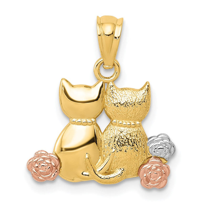 14K Bicolor mit Weiß Rhodium Cats Anhänger