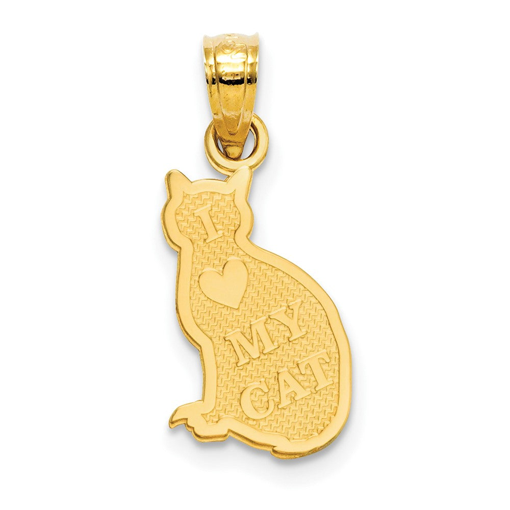 14K Gelbgold I Herz My Katze auf Reverse Anhänger