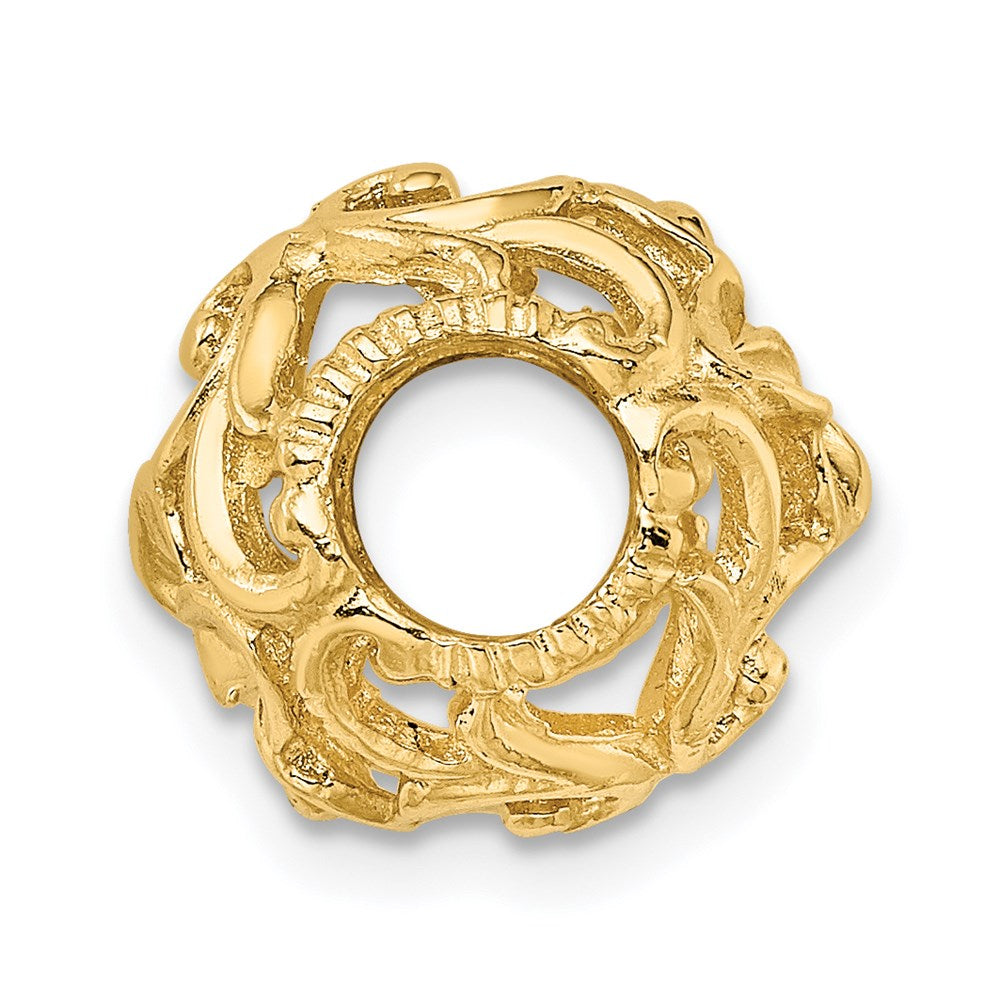 14K Gelbgold 3D-Ausgeschnitten Blume Trommel-Gleitanhänger-Charm