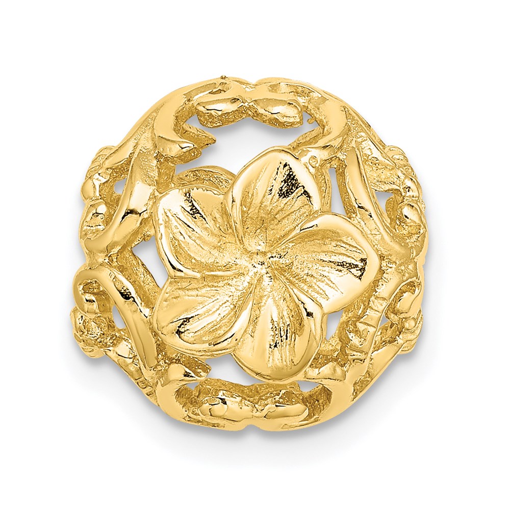 14K Gelbgold 3D-Ausgeschnitten Blume Trommel-Gleitanhänger-Charm