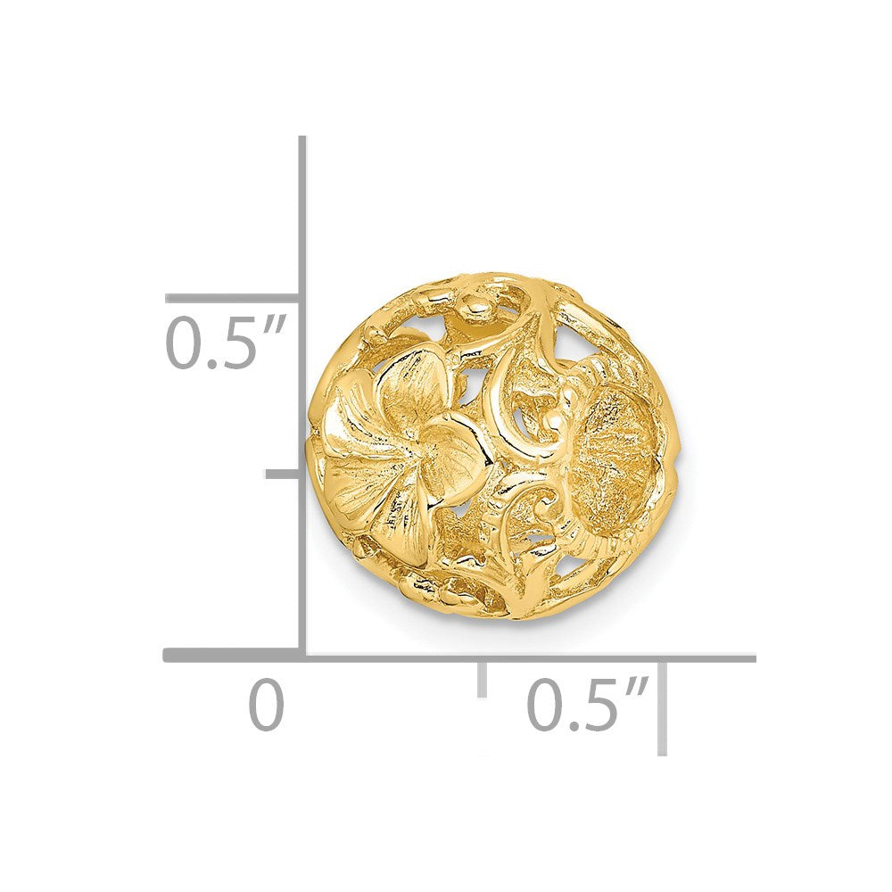 14K Gelbgold 3D-Ausgeschnitten Blume Trommel-Gleitanhänger-Charm