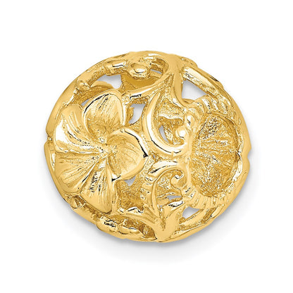 14K Gelbgold 3D-Ausgeschnitten Blume Trommel-Gleitanhänger-Charm