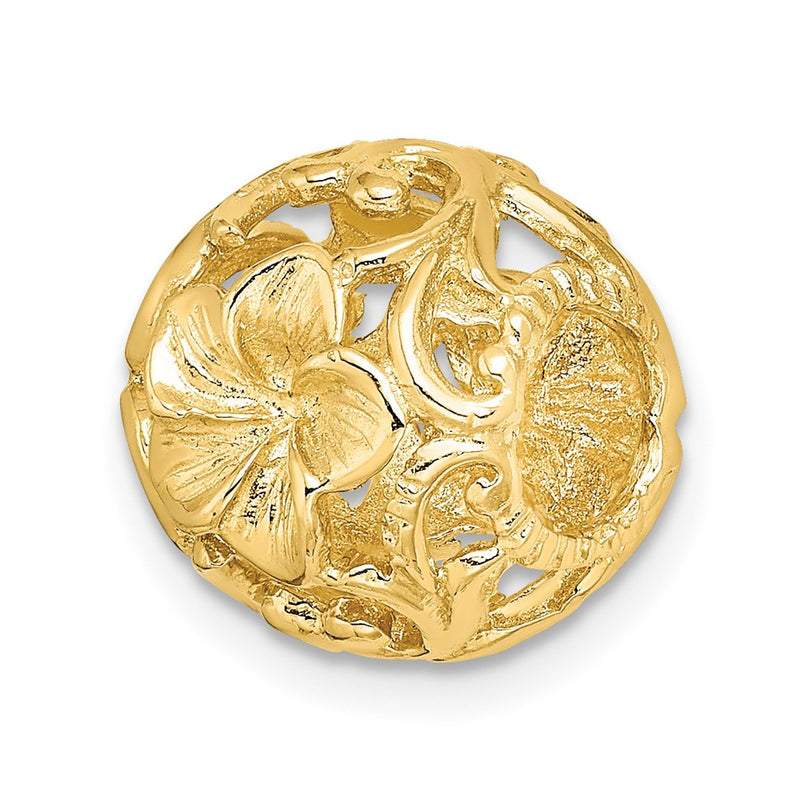 14K Gelbgold 3D-Ausgeschnitten Blume Trommel-Gleitanhänger-Charm