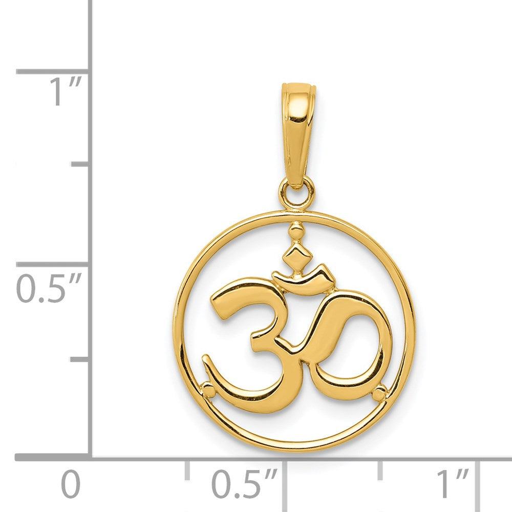 14K Gelbgold Anhänger mit ausgeschnittenem rundem Rahmen und Yoga-Om-Symbol
