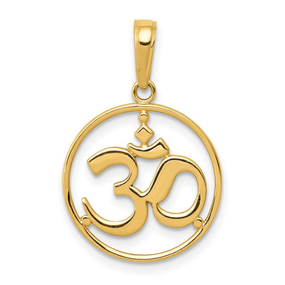 14K Gelbgold Anhänger mit ausgeschnittenem rundem Rahmen und Yoga-Om-Symbol