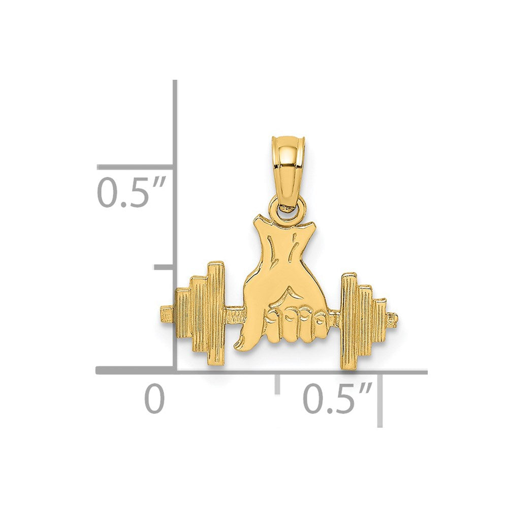 14K Gelbgold Hand Holding Barbell Charm