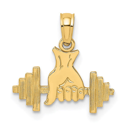 14K Gelbgold Hand Holding Barbell Charm