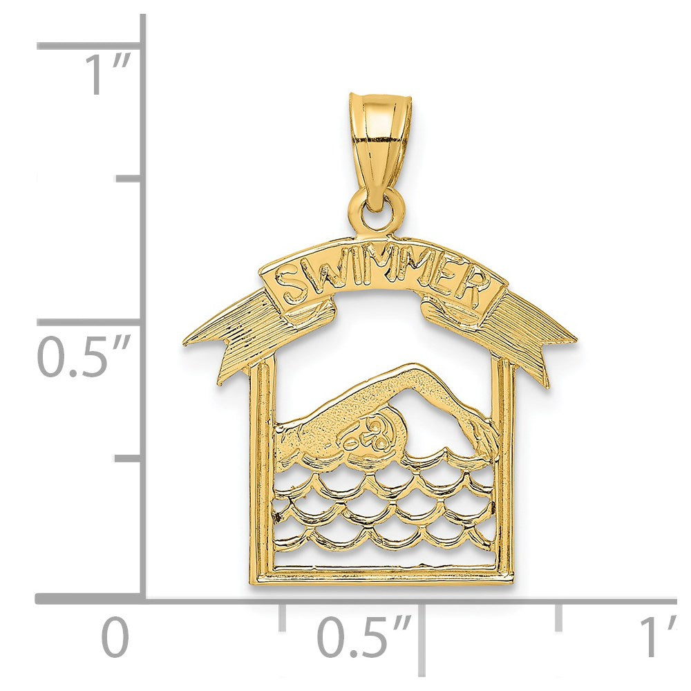 14K Gelbgold Swimmer in Rahmen Charm