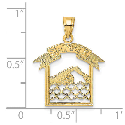 14K Gelbgold Swimmer in Rahmen Charm