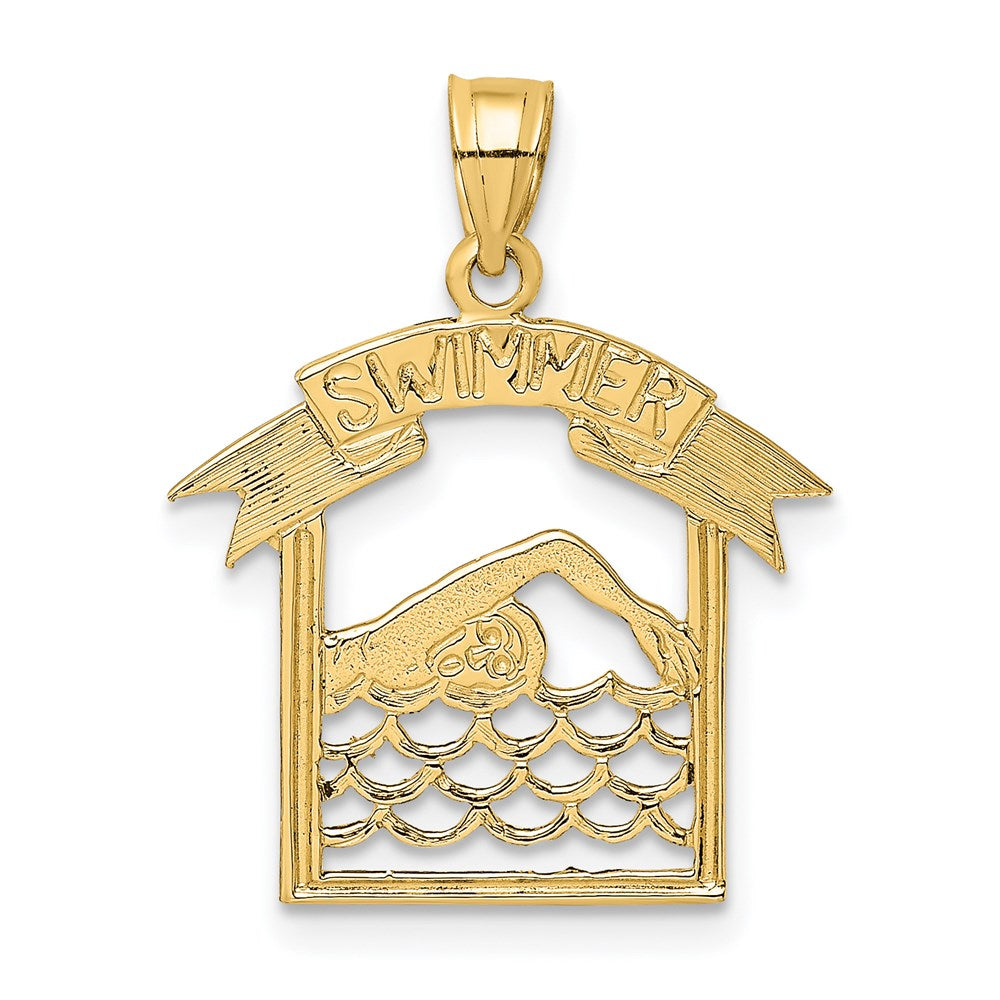 14K Gelbgold Swimmer in Rahmen Charm