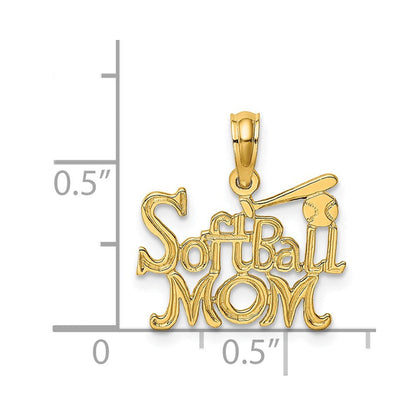 14K Gelbgold Softball Mama mit Bat und Kugel Charm