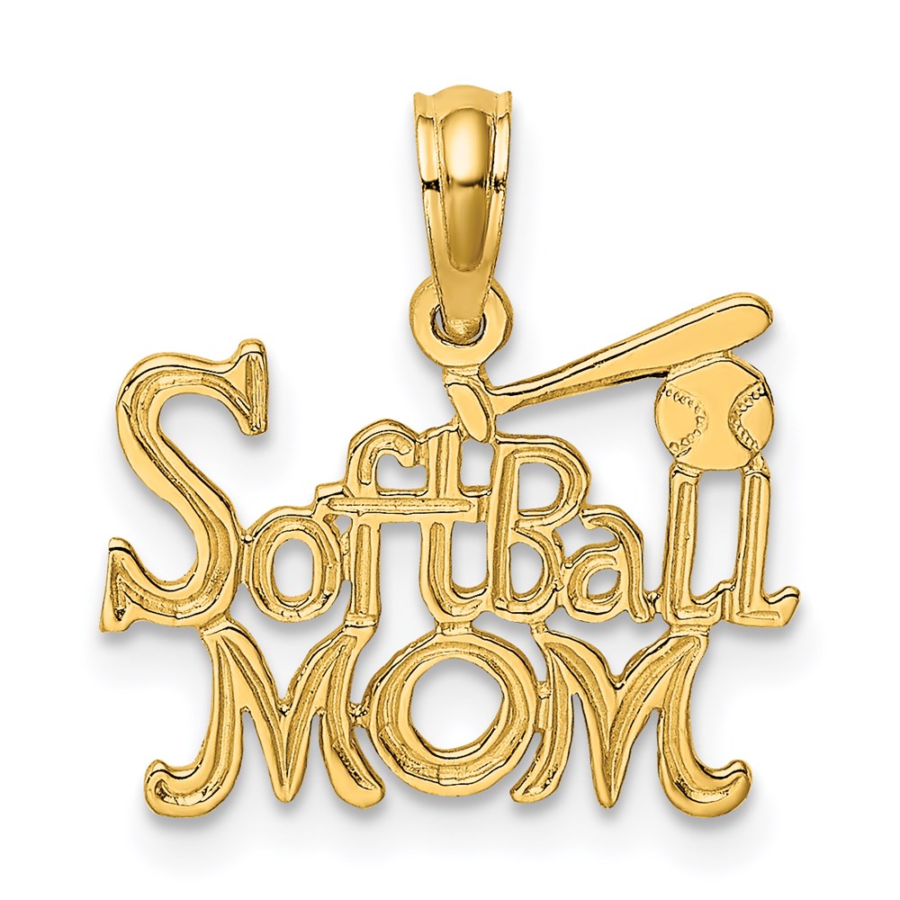 14K Gelbgold Softball Mama mit Bat und Kugel Charm