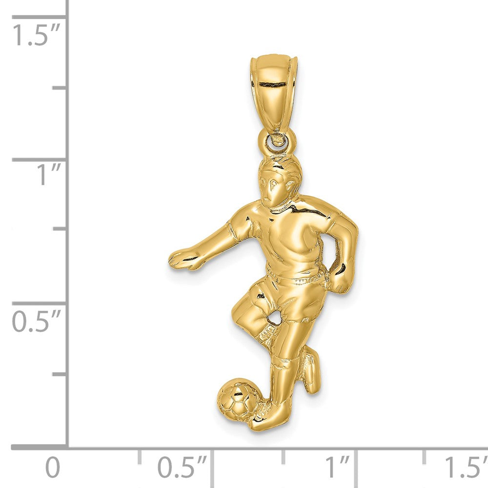 14K Gelbgold Charm Junge Fußballspieler mit Ball laufend