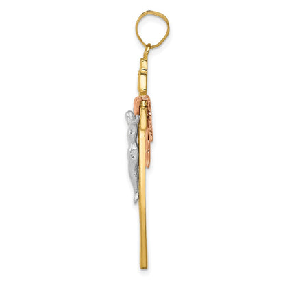 14K Tricolor-Gold Großer Drapierter INRI-Kruzifix-Anhänger