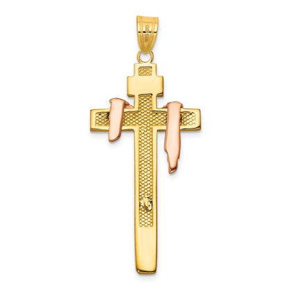 14K Tricolor-Gold Großer Drapierter INRI-Kruzifix-Anhänger