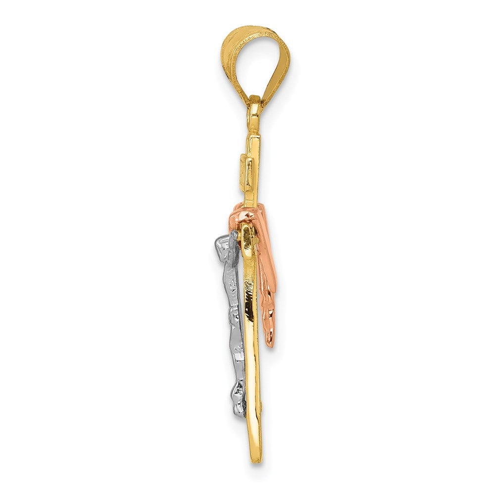 14K Tricolor Gold Diamant-geschliffener kleiner drapierter INRI-Kruzifix-Anhänger
