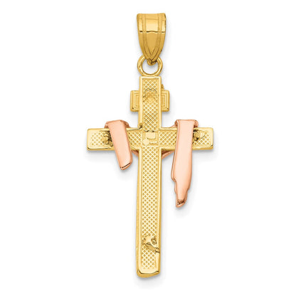 14K Tricolor Gold Diamant-geschliffener kleiner drapierter INRI-Kruzifix-Anhänger