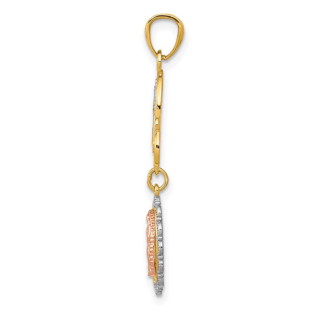 14K Bicolor mit Weiß Rhodium Damen Guadalupe Kreuz Anhänger