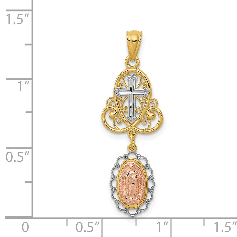 14K Bicolor mit Weiß Rhodium Damen Guadalupe Kreuz Anhänger