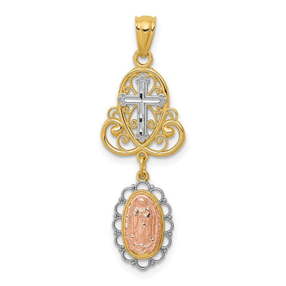 14K Bicolor mit Weiß Rhodium Damen Guadalupe Kreuz Anhänger