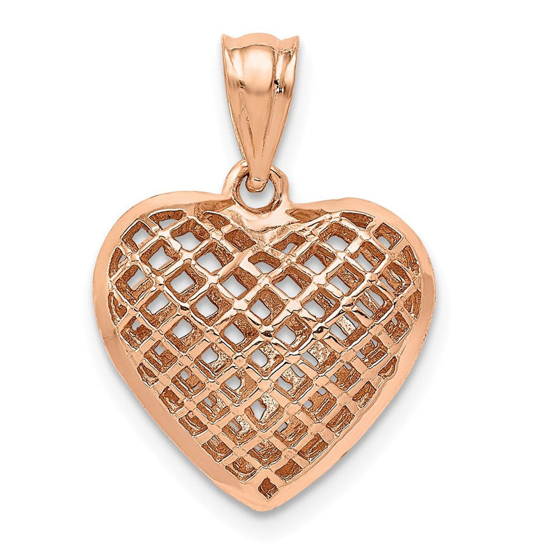 14K Roségold Rose Poliert 3-D Gewebter Gepolsterter Herzanhänger